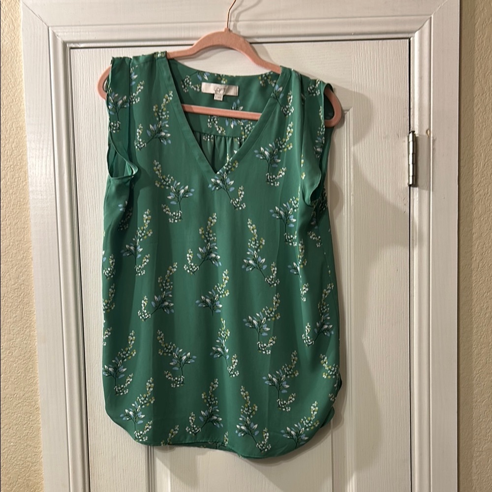 Loft Green Floral Sleeveless Top-M